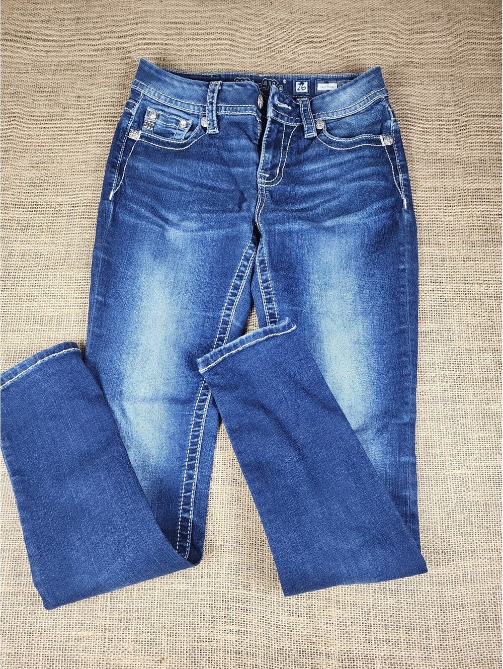 Miss Me Easy Skinny Jeans Size 26 with Embroidered Wing Back Pockets